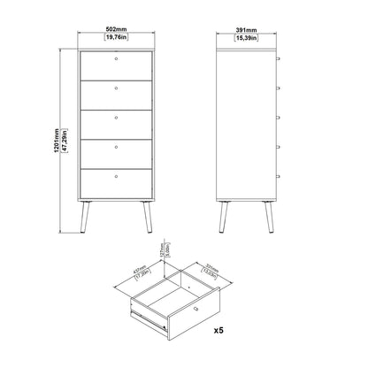 Quietbloom White Wooden Storage Chest 5 Drawers