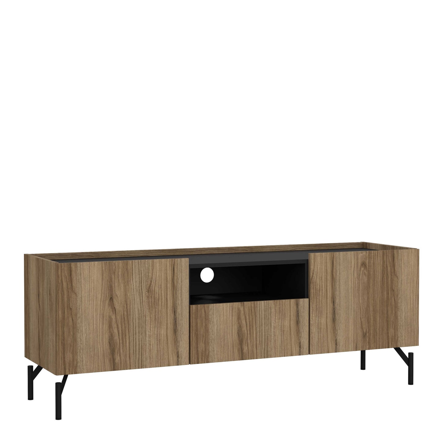 Hillerod Natural Oak Wood and Black TV Unit 2 Doors 1 Drawer