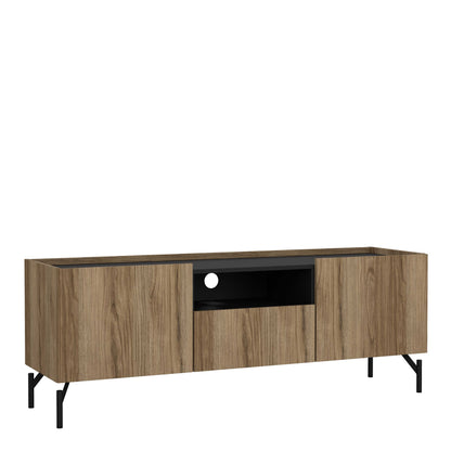 Hillerod Natural Oak Wood and Black TV Unit 2 Doors 1 Drawer