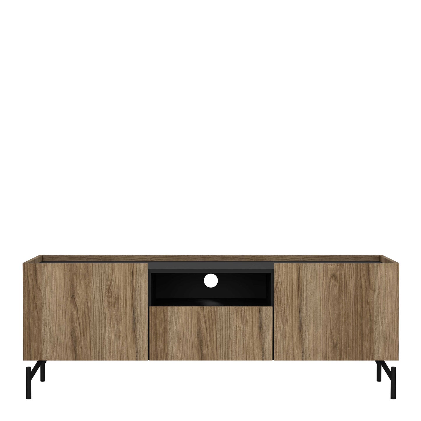 Hillerod Natural Oak Wood and Black TV Unit 2 Doors 1 Drawer