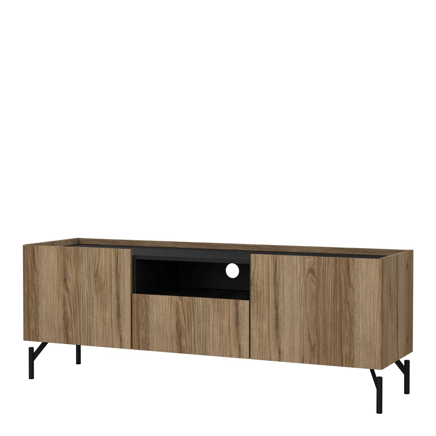 Hillerod Natural Oak Wood and Black TV Unit 2 Doors 1 Drawer