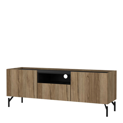 Hillerod Natural Oak Wood and Black TV Unit 2 Doors 1 Drawer