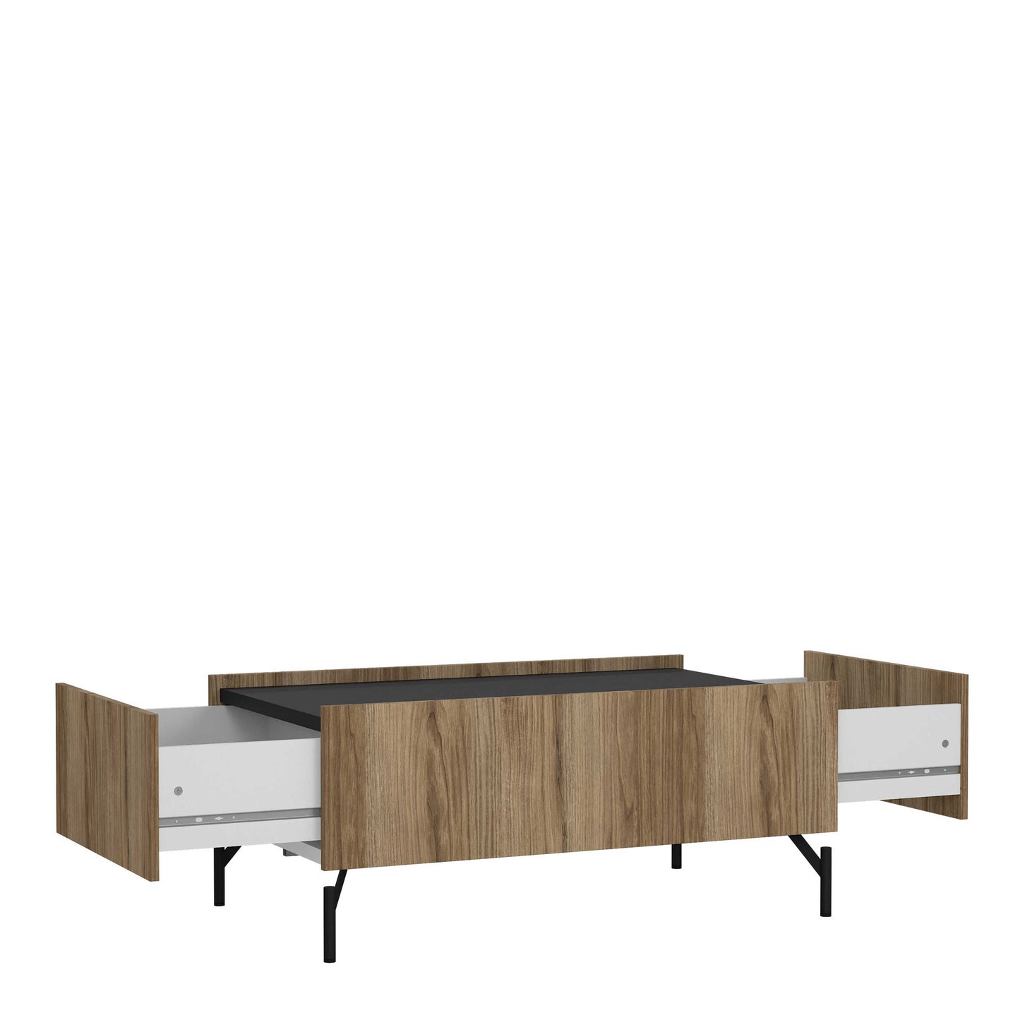 Hillerod Natural Oak Wood and Black Coffee Table 2 Drawers