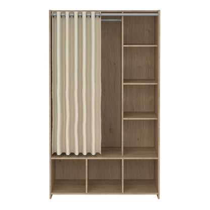 Uppsala Open Wardrobe Unit in Jackson Hickory Oak with a Beige Textile Curtain