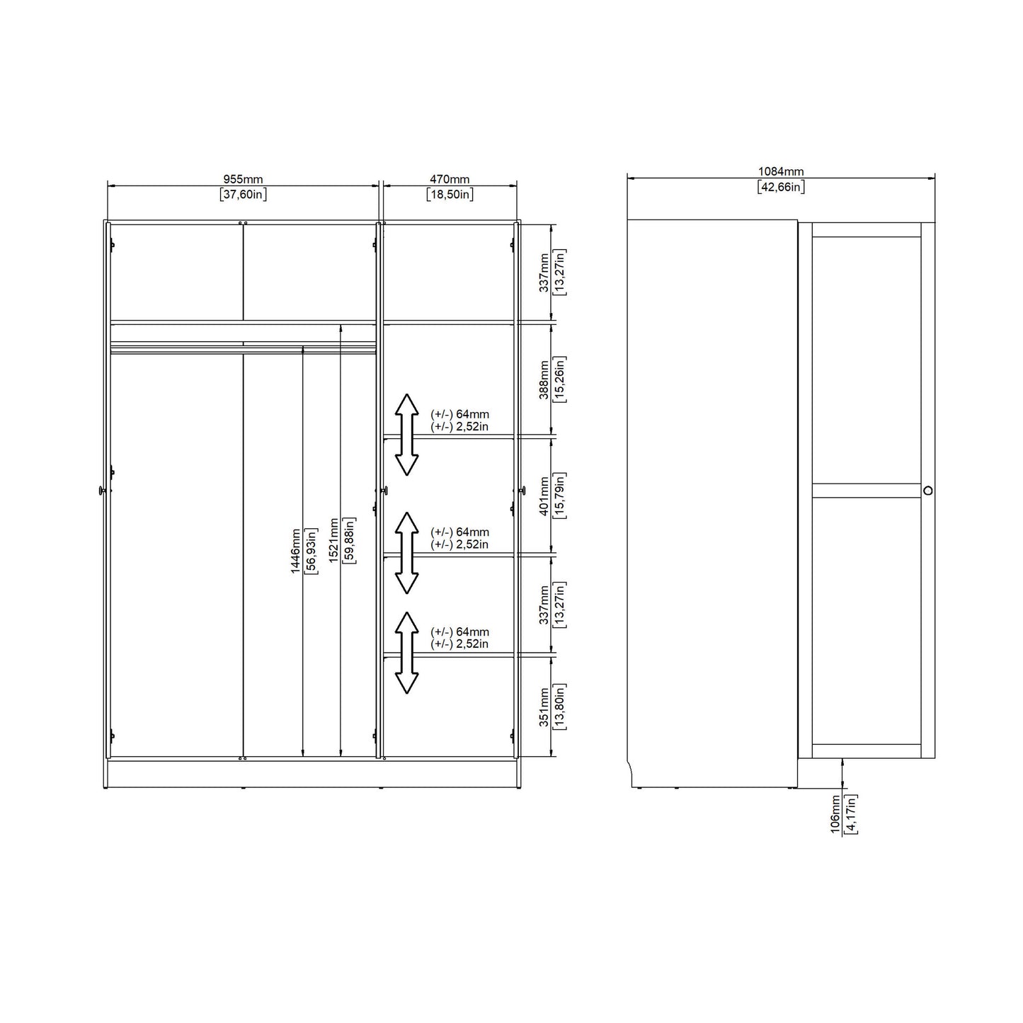 Cherryfern White Wooden Wardrobe 3 Frame Doors