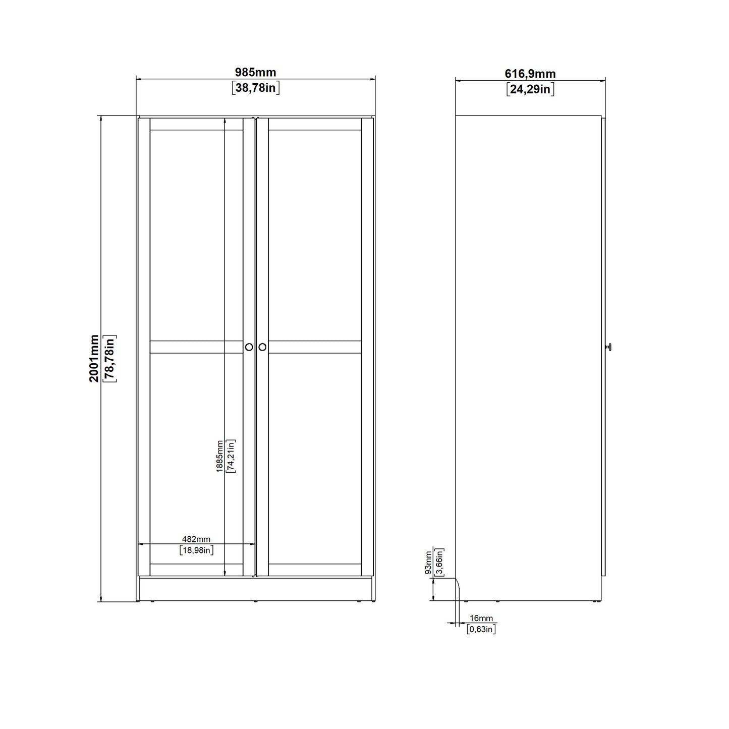 Cherryfern White Wooden Wardrobe 2 Frame Doors