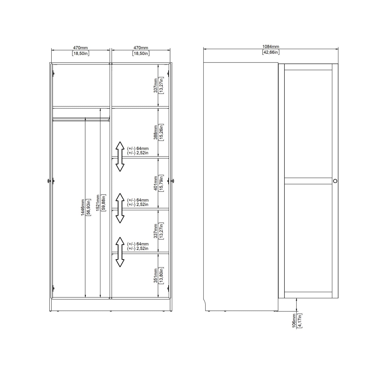 Cherryfern White Wooden Wardrobe 2 Frame Doors