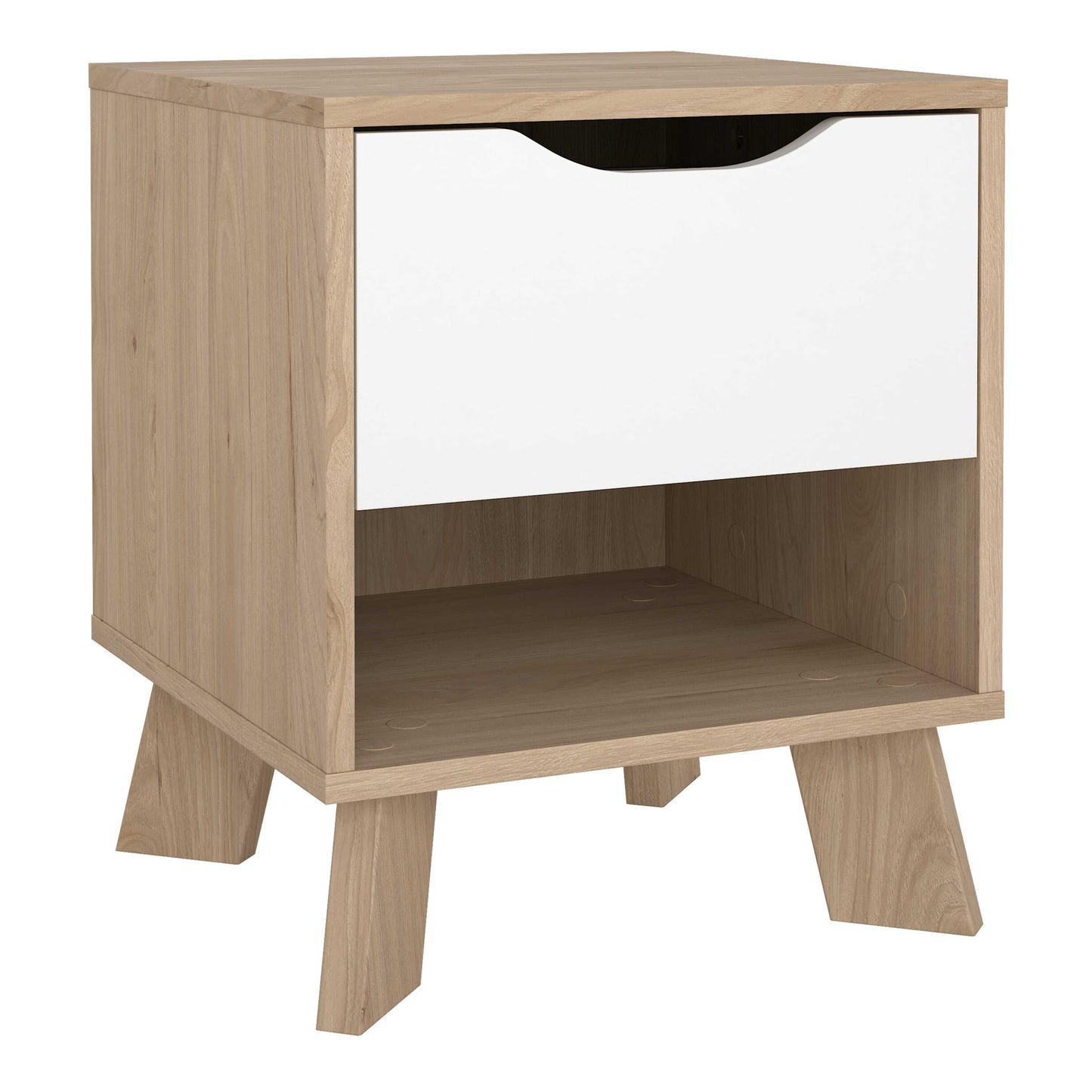 Hobro White and Natural Oak Wood Nightstand 1 Drawer