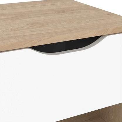 Hobro White and Natural Oak Wood Nightstand 1 Drawer