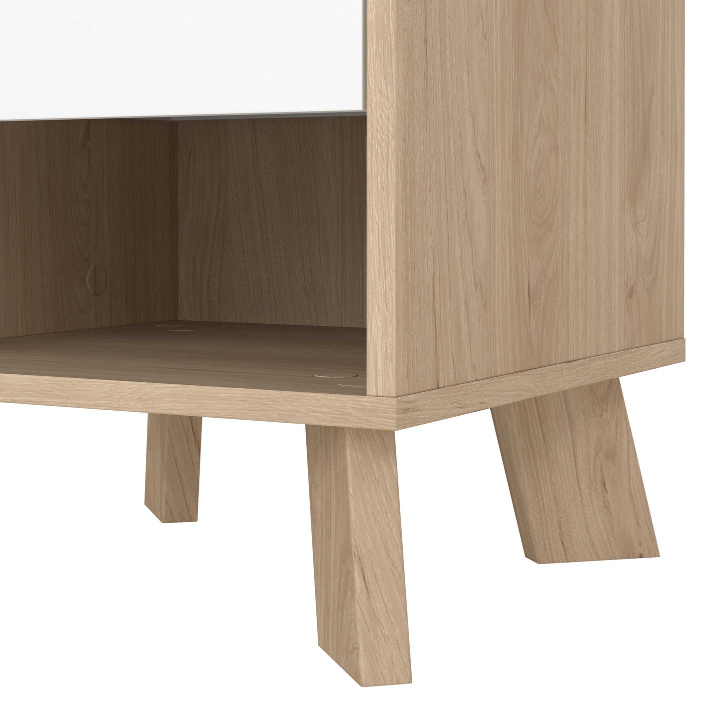 Hobro White and Natural Oak Wood Nightstand 1 Drawer