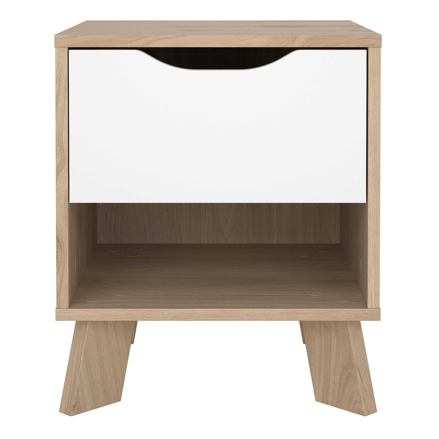 Hobro White and Natural Oak Wood Nightstand 1 Drawer