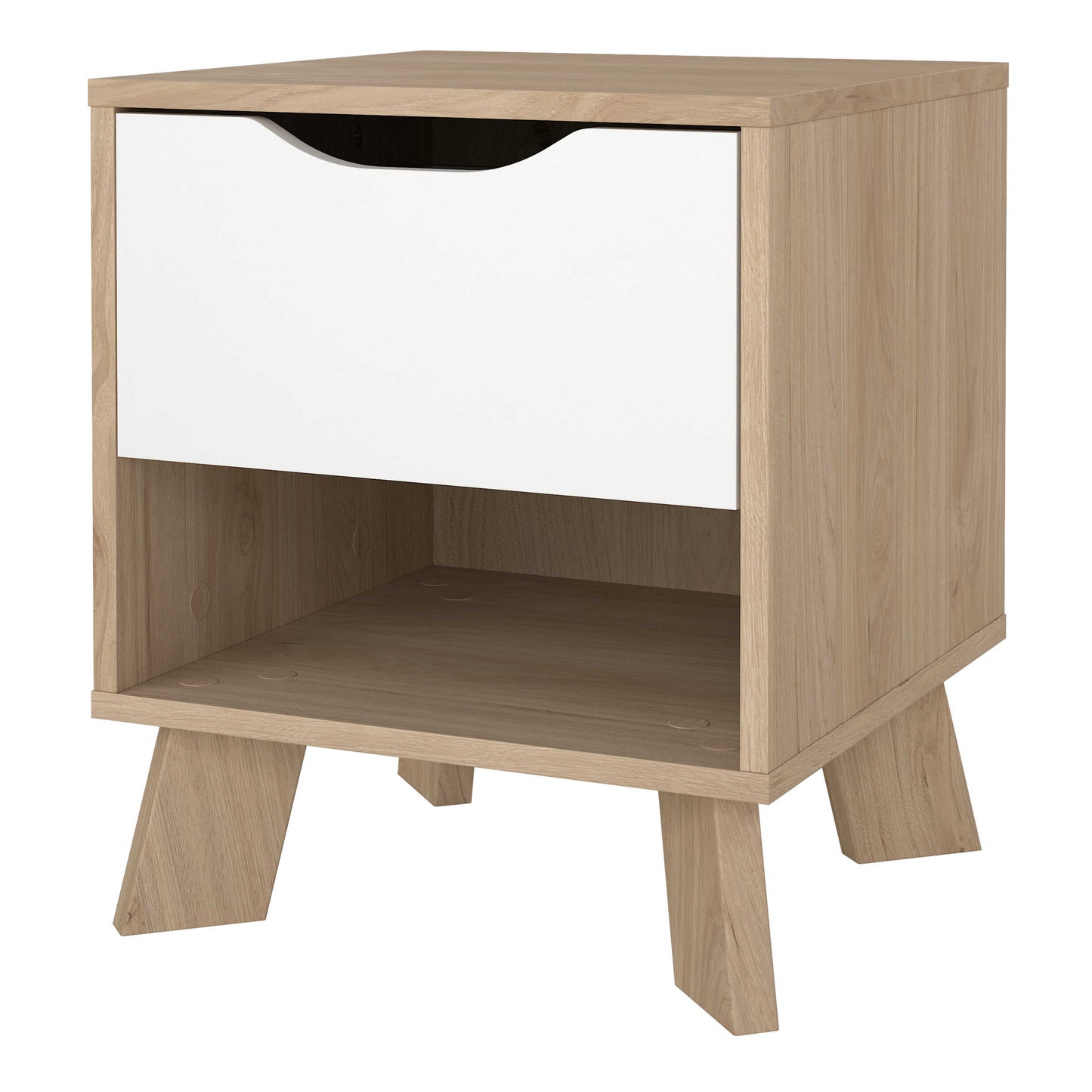 Hobro White and Natural Oak Wood Nightstand 1 Drawer