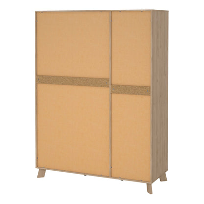 Lira Jackson Hickory Oak Wood and White Wardrobe 3 Doors  2 Drawers with Mirror