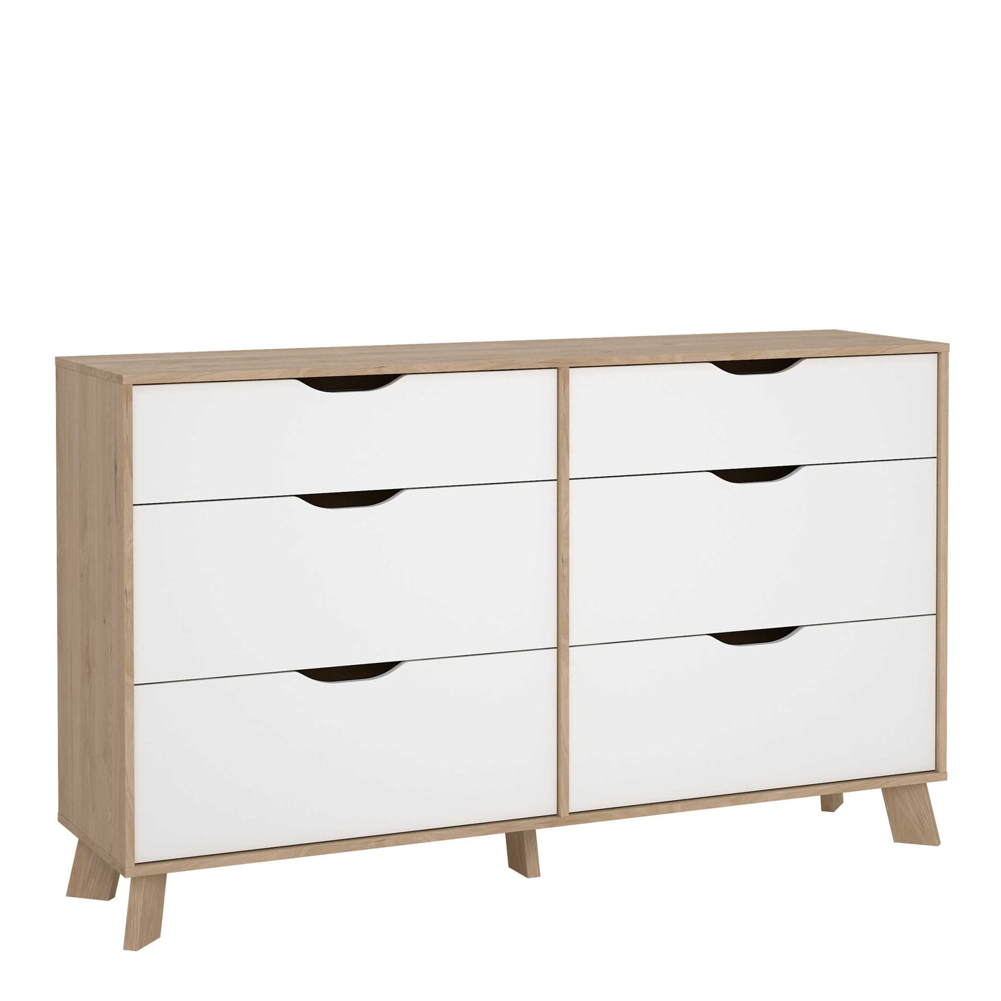 Lira Jackson Hickory Oak Wood and White 6 Drawers Double Dresser