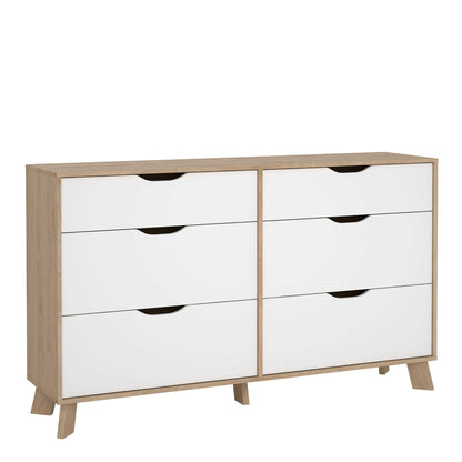 Lira Jackson Hickory Oak Wood and White 6 Drawers Double Dresser