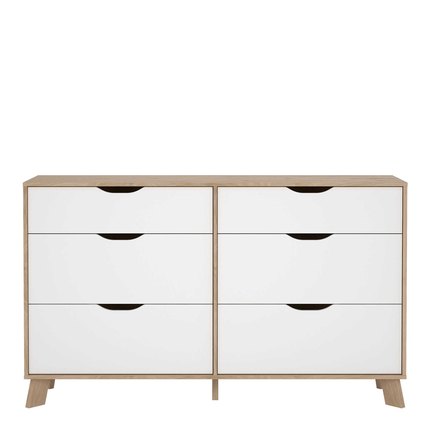 Lira Jackson Hickory Oak Wood and White 6 Drawers Double Dresser