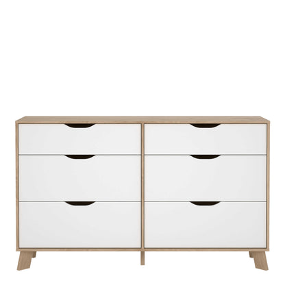 Lira Jackson Hickory Oak Wood and White 6 Drawers Double Dresser