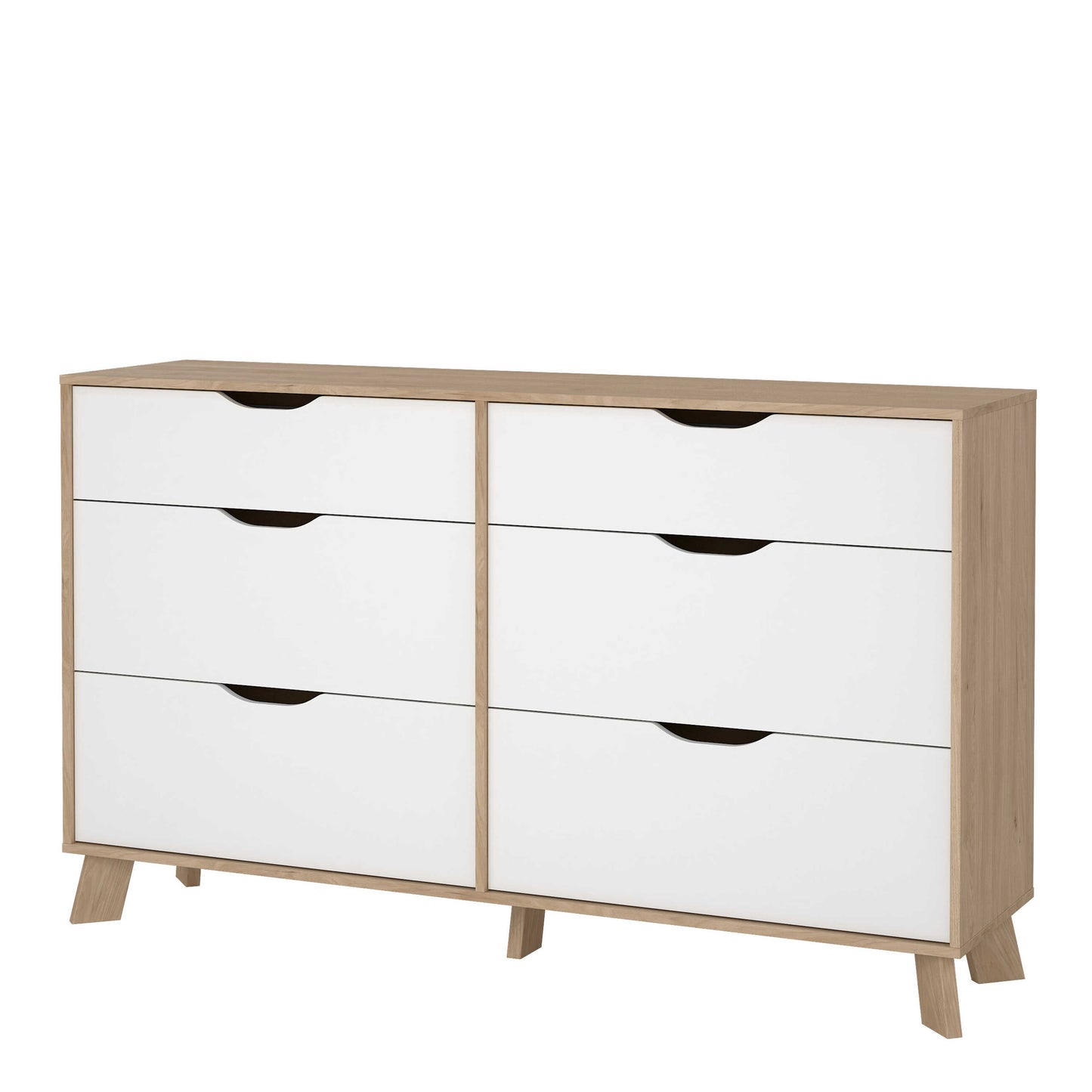 Lira Jackson Hickory Oak Wood and White 6 Drawers Double Dresser