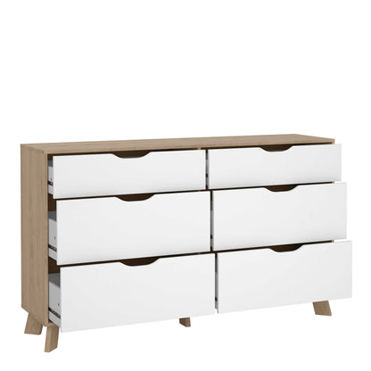 Lira Jackson Hickory Oak Wood and White 6 Drawers Double Dresser