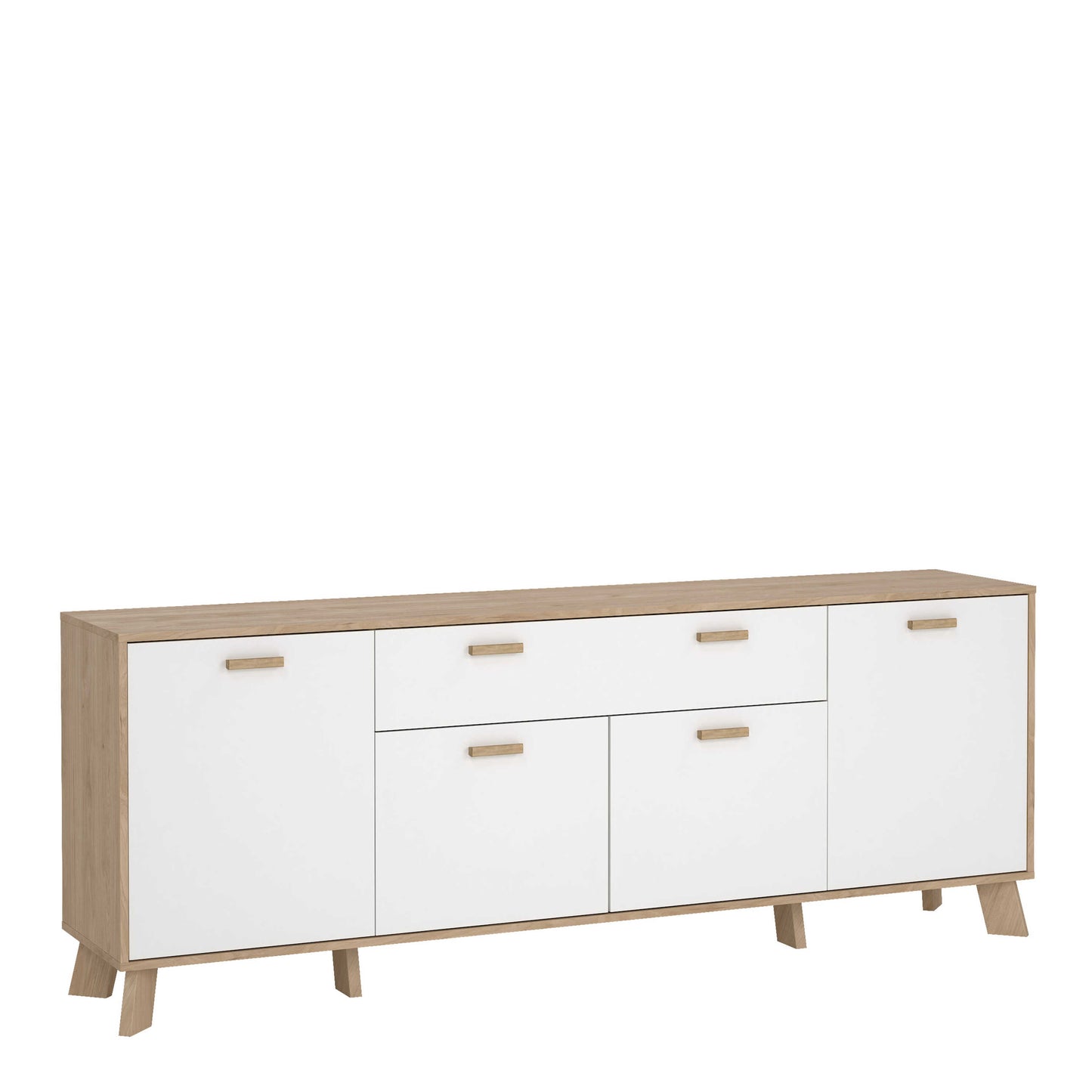 Hobro White and Natural Oak Wood Sideboard 4 Doors 1 Drawer