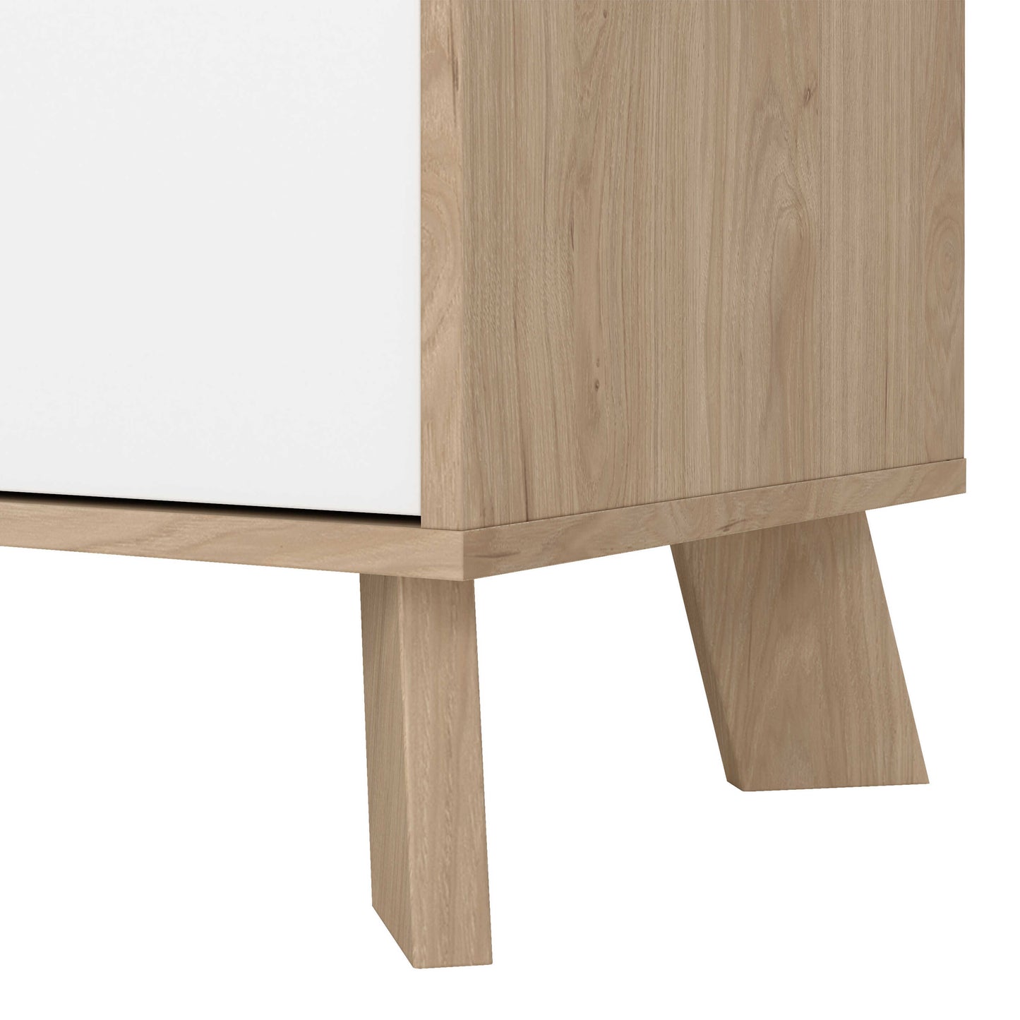 Hobro White and Natural Oak Wood Sideboard 4 Doors 1 Drawer