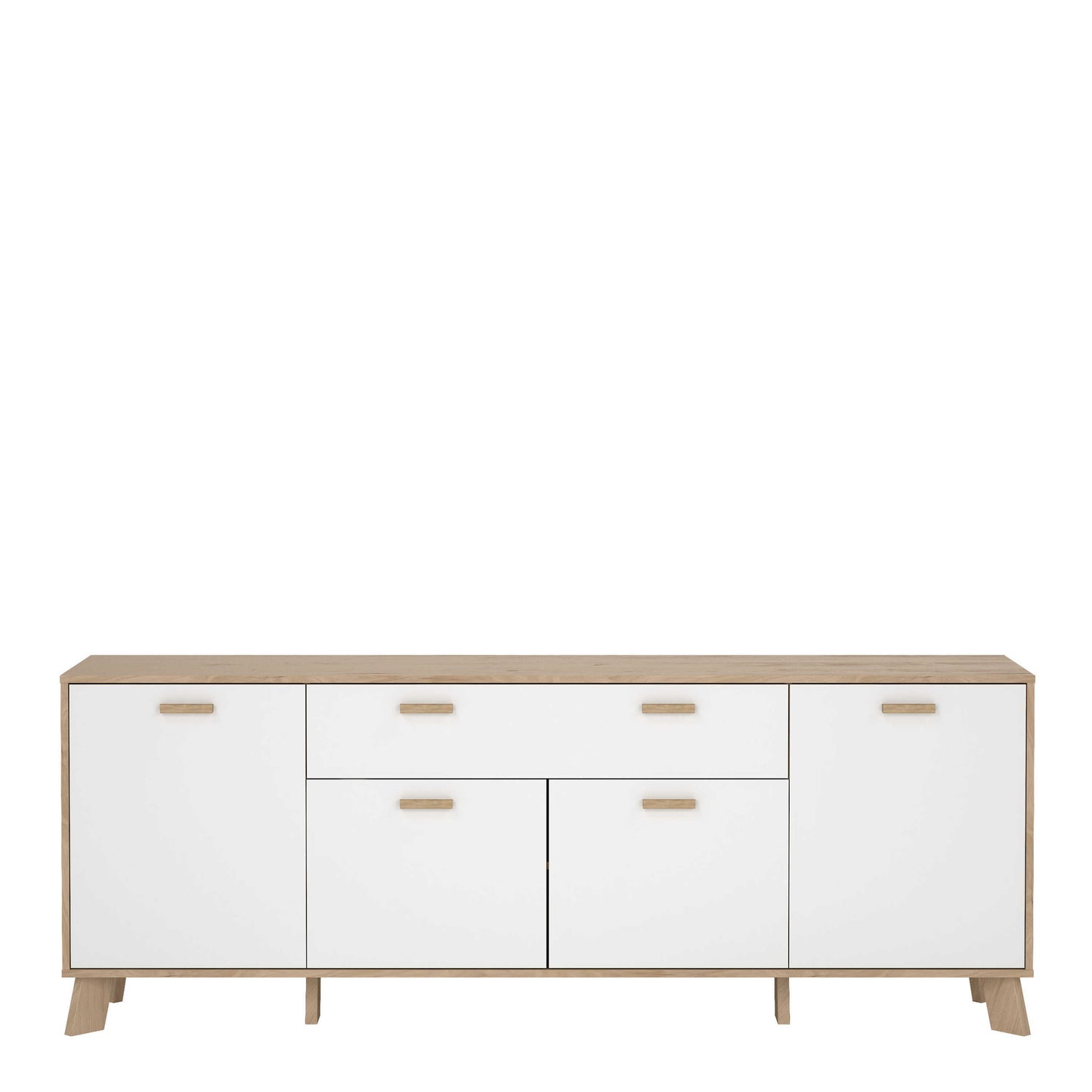 Hobro White and Natural Oak Wood Sideboard 4 Doors 1 Drawer