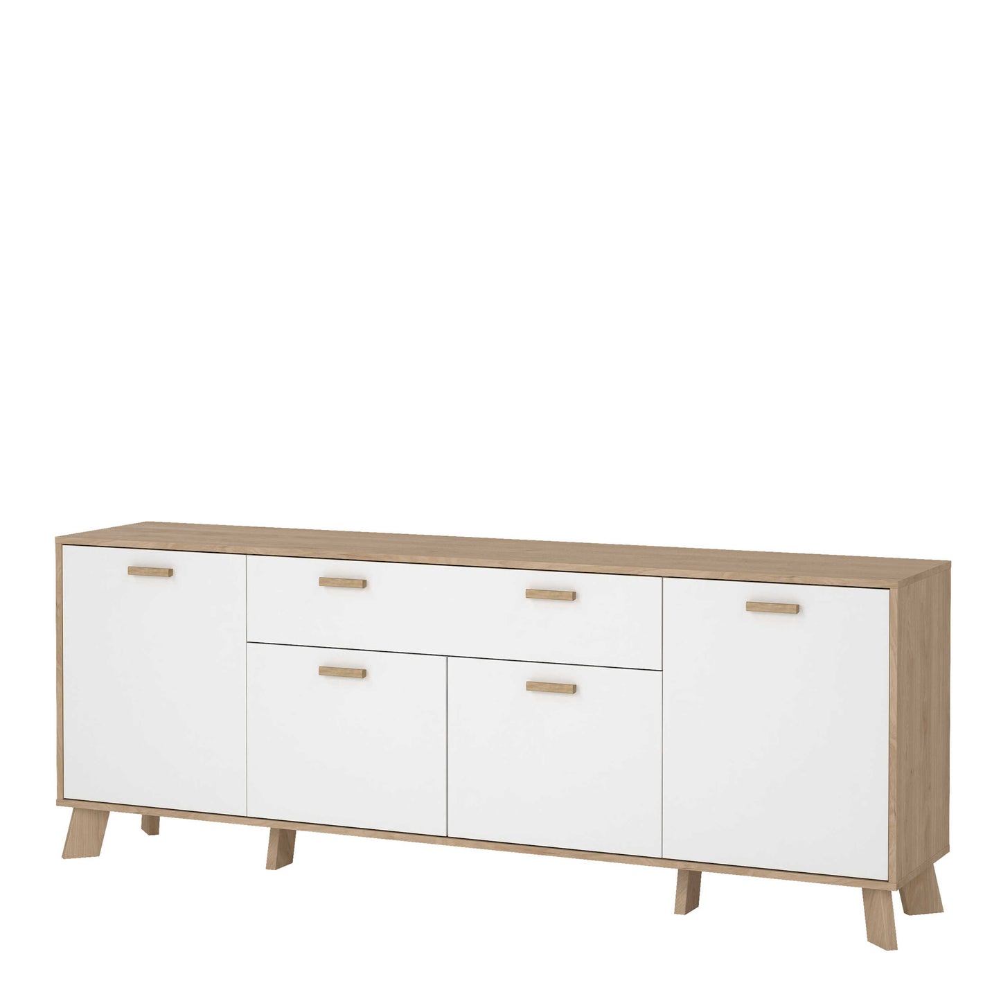 Hobro White and Natural Oak Wood Sideboard 4 Doors 1 Drawer