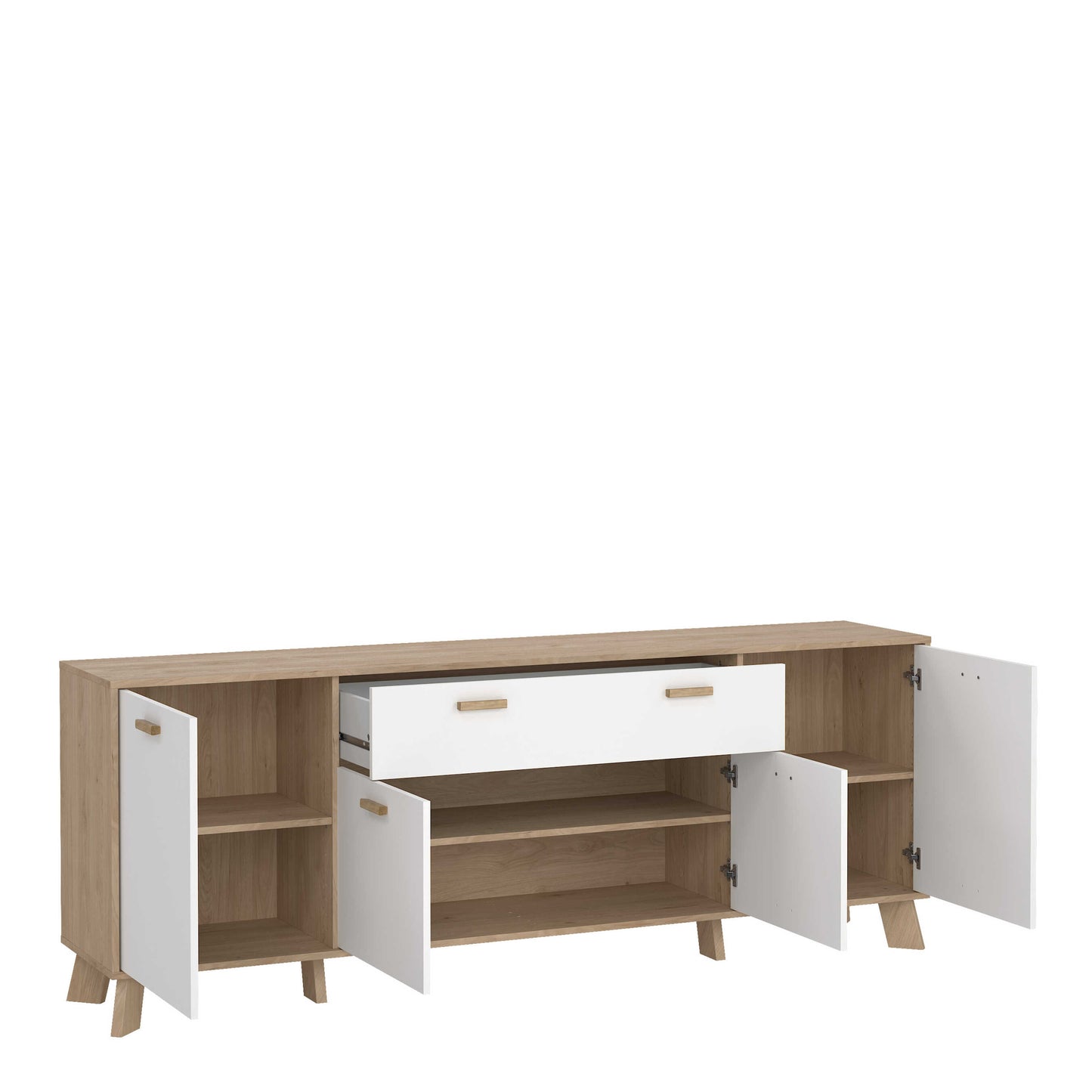 Hobro White and Natural Oak Wood Sideboard 4 Doors 1 Drawer