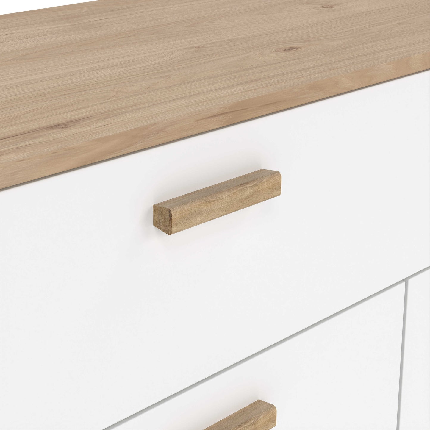 Hobro White and Natural Oak Wood Sideboard 4 Doors 1 Drawer