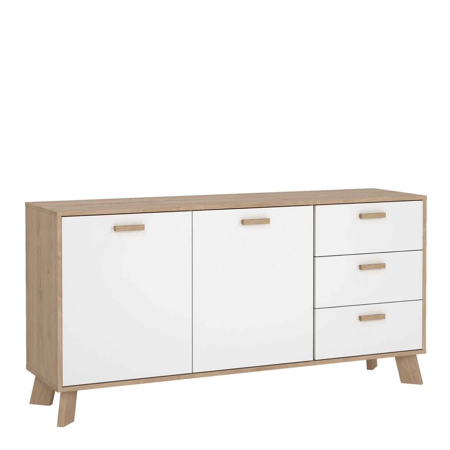 Hobro White and Natural Oak Wood Sideboard 2 Doors 3 Drawers