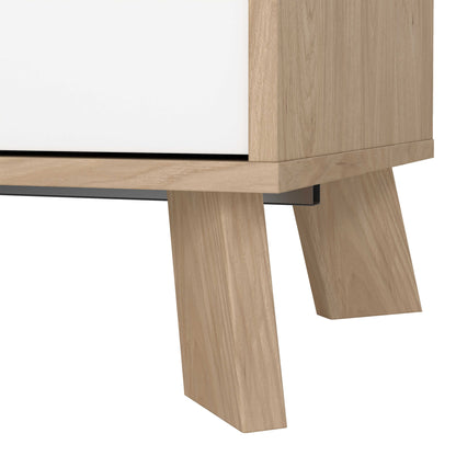 Hobro White and Natural Oak Wood Sideboard 2 Doors 3 Drawers