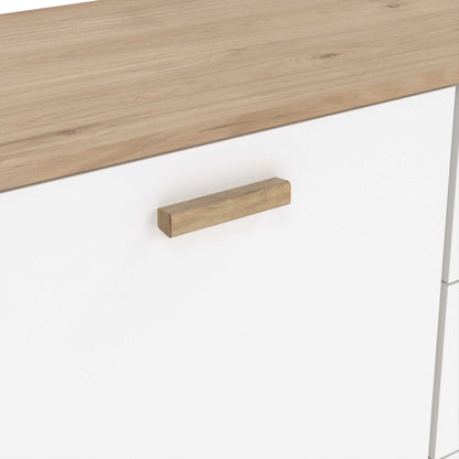 Hobro White and Natural Oak Wood Sideboard 2 Doors 3 Drawers