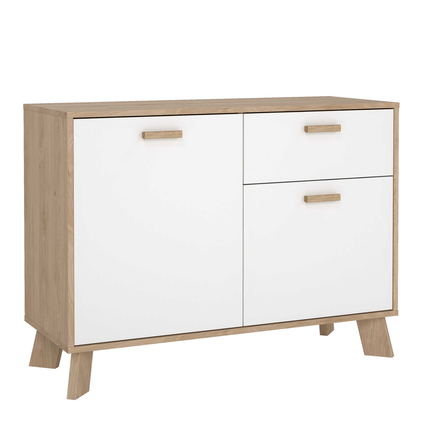Hobro White and Natural Oak Wood Sideboard 2 Doors 1 Drawer