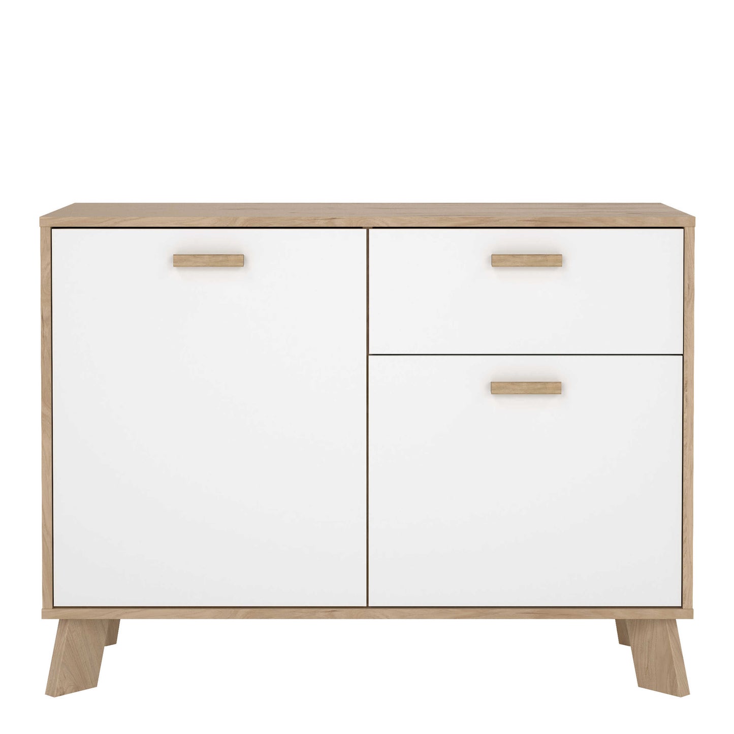 Hobro White and Natural Oak Wood Sideboard 2 Doors 1 Drawer
