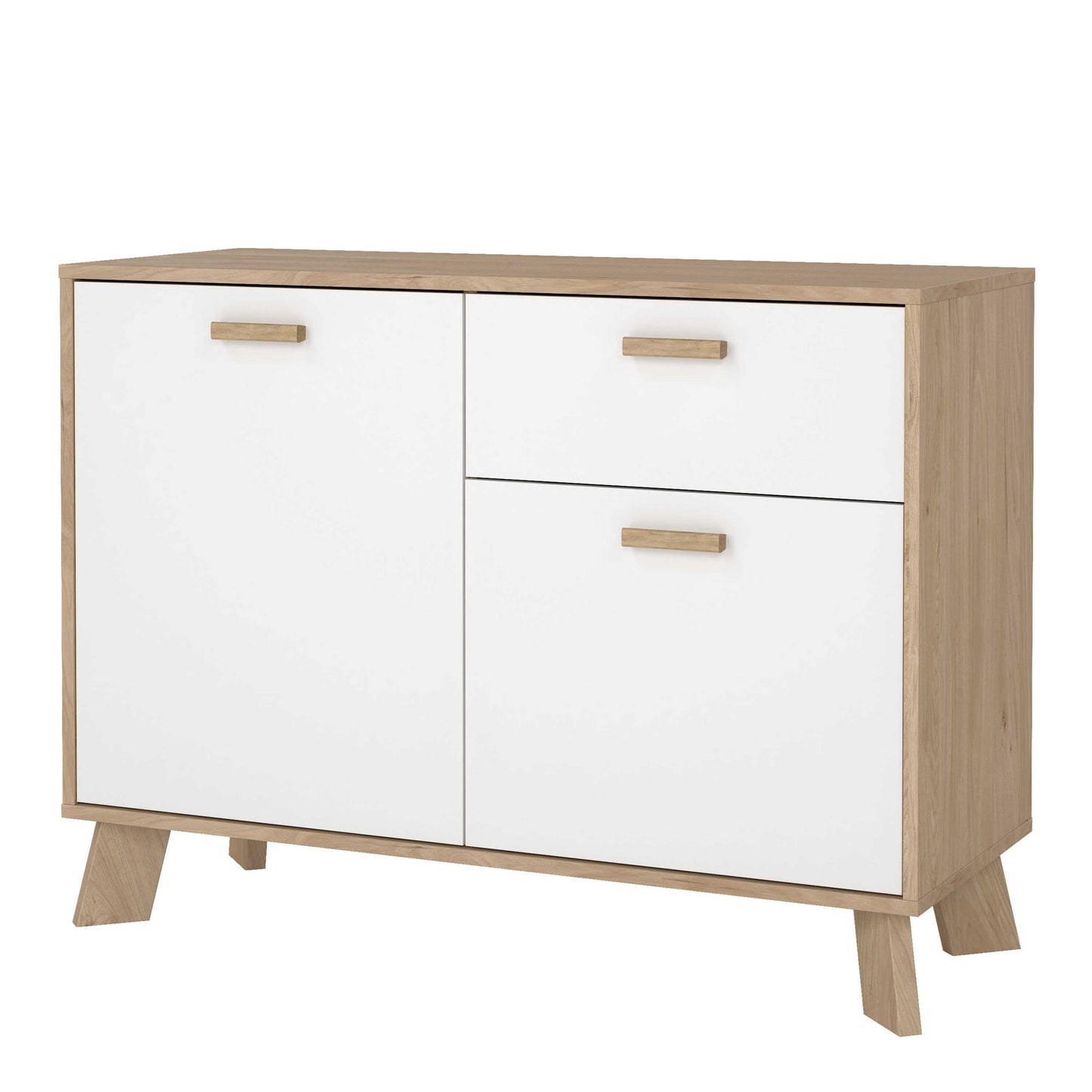 Hobro White and Natural Oak Wood Sideboard 2 Doors 1 Drawer