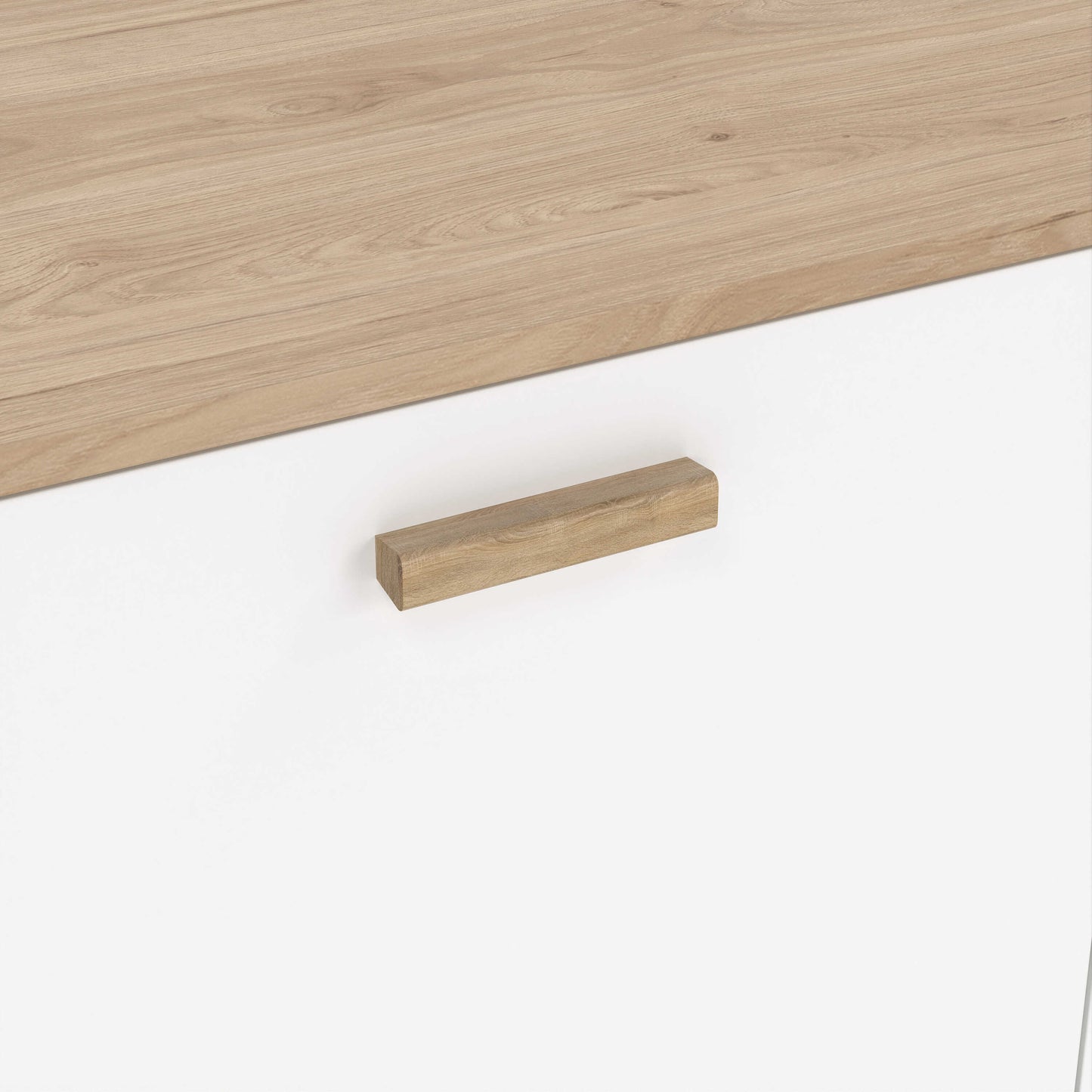Hobro White and Natural Oak Wood Sideboard 2 Doors 1 Drawer