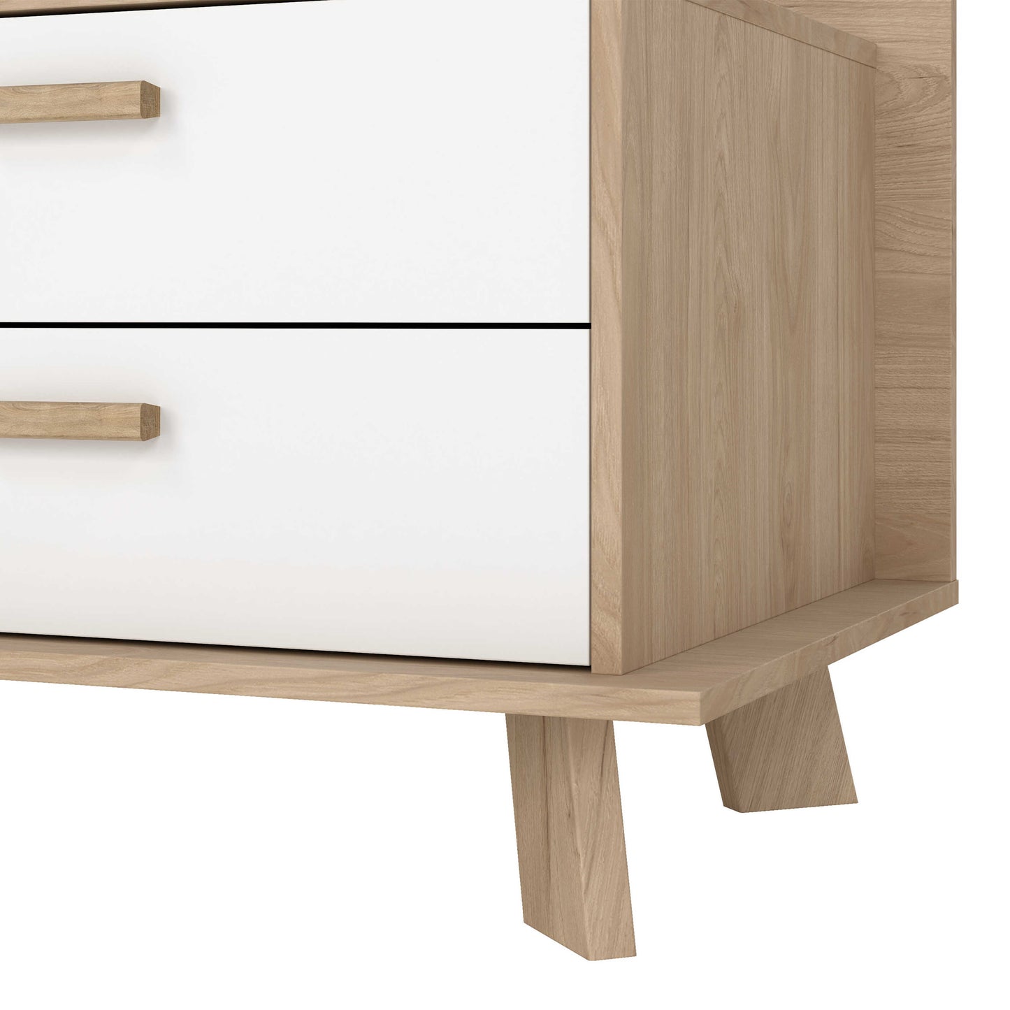 Hobro White and Natural Oak Wood TV Unit with 1 Door 2 Drawers