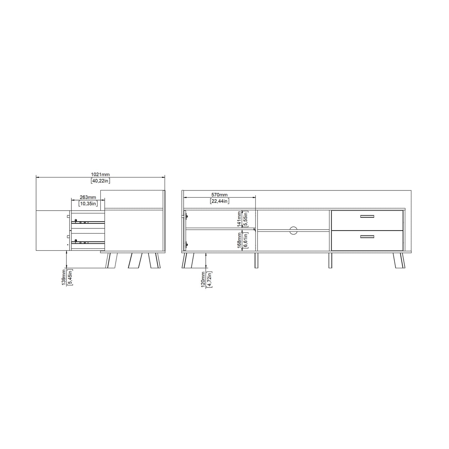 Hobro White and Natural Oak Wood TV Unit with 1 Door 2 Drawers