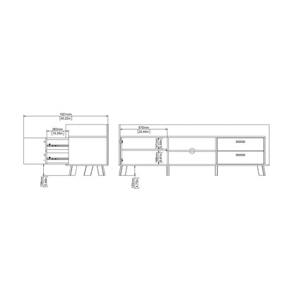 Hobro White and Natural Oak Wood TV Unit with 1 Door 2 Drawers