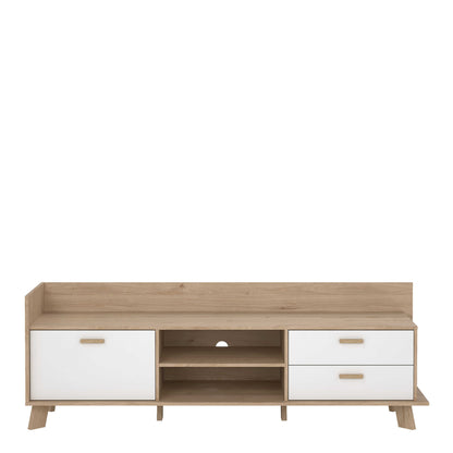 Hobro White and Natural Oak Wood TV Unit with 1 Door 2 Drawers