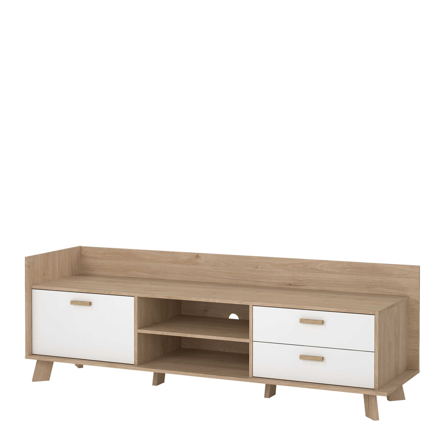 Hobro White and Natural Oak Wood TV Unit with 1 Door 2 Drawers
