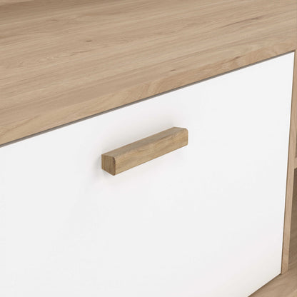 Hobro White and Natural Oak Wood TV Unit with 1 Door 2 Drawers