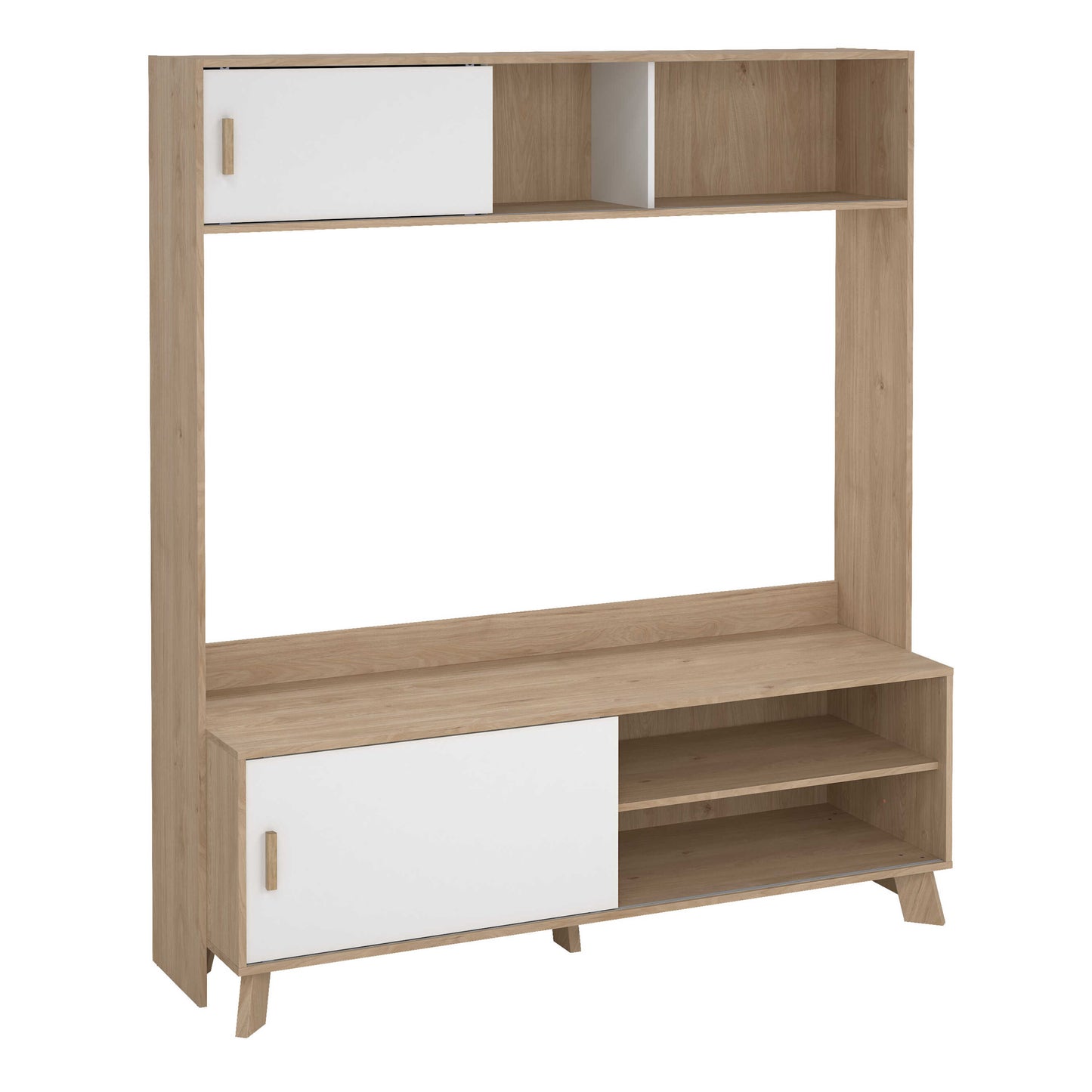 Hobro White and Natural Oak Wood TV Unit 2 Sliding Doors