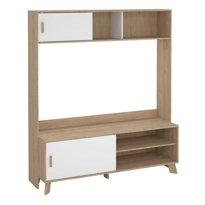 Hobro White and Natural Oak Wood TV Unit 2 Sliding Doors