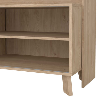 Hobro White and Natural Oak Wood TV Unit 2 Sliding Doors