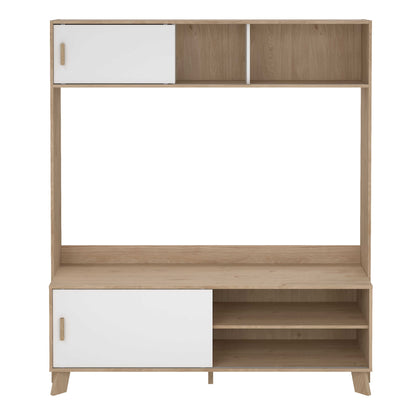 Hobro White and Natural Oak Wood TV Unit 2 Sliding Doors