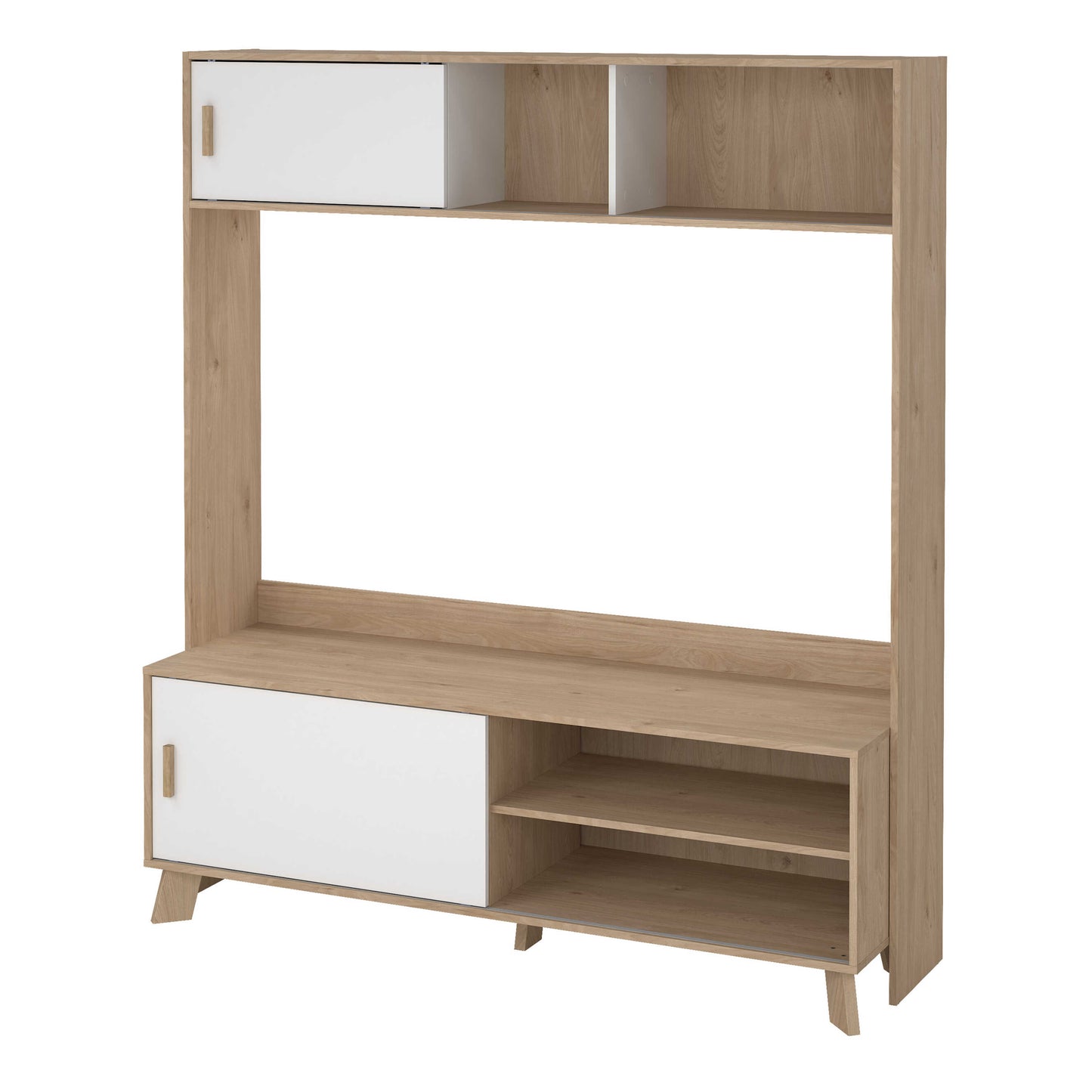 Hobro White and Natural Oak Wood TV Unit 2 Sliding Doors