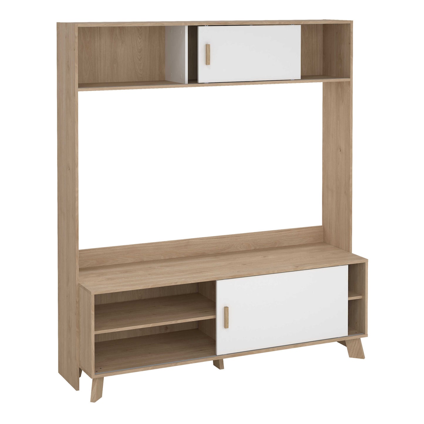 Hobro White and Natural Oak Wood TV Unit 2 Sliding Doors