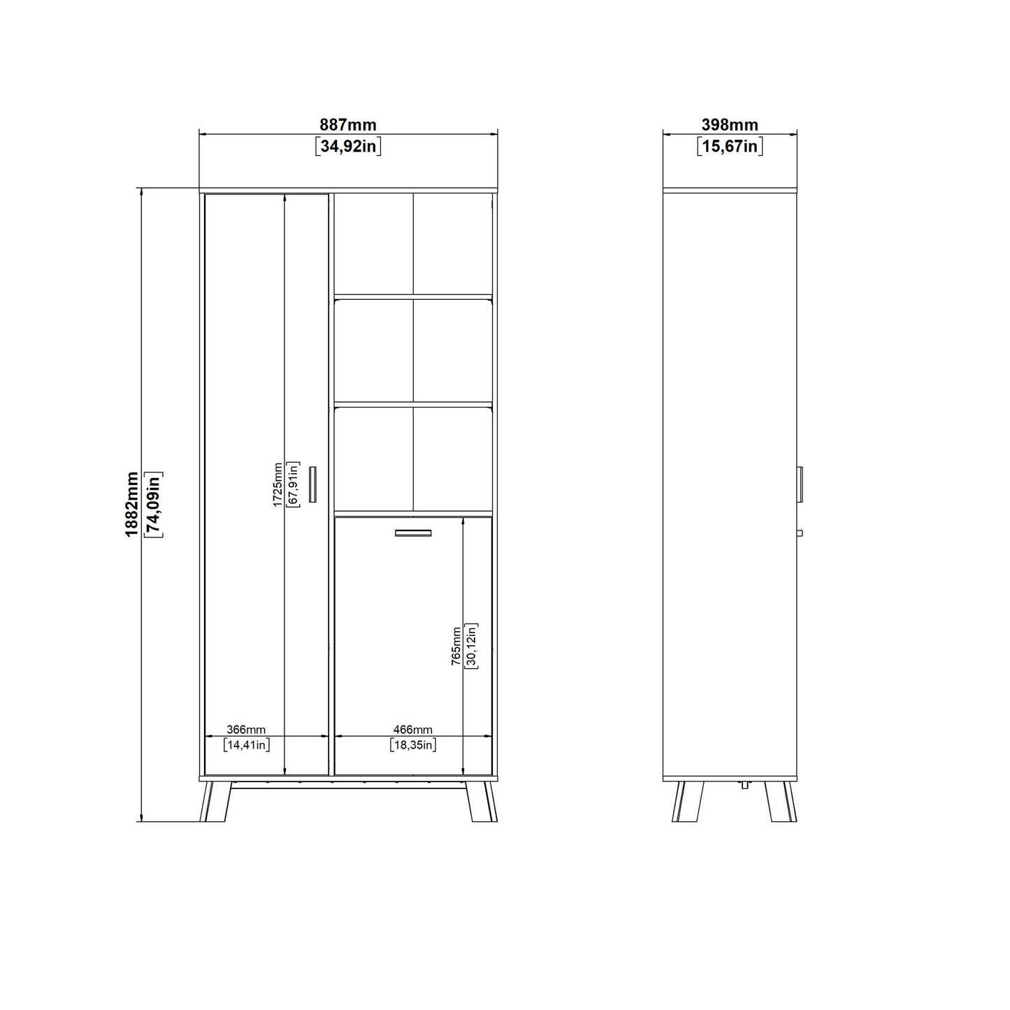 Lira Jackson Hickory Oak Wood and White China Cabinet 2 Doors