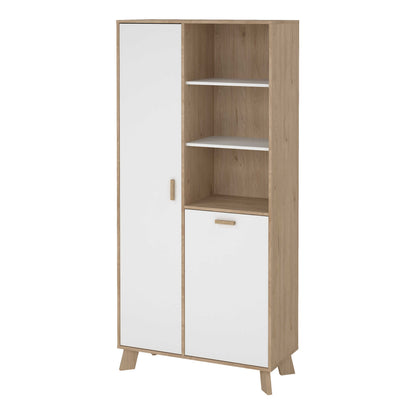 Lira Jackson Hickory Oak Wood and White China Cabinet 2 Doors
